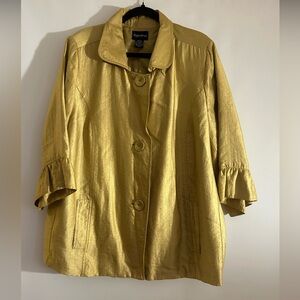 MAGGIE BARNES GOLD QUATER SLEEVES RUFF DETAIL BIG BUTTONS WOMAN JACKET SIZE 1X